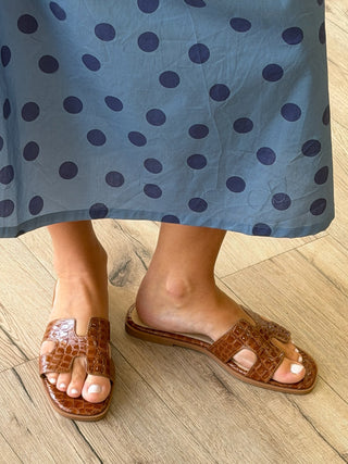Heritage Croc Embossed Sandal | Brown
