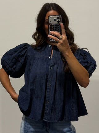 Copacabana Puff Sleeve Blouse | Dark Denim