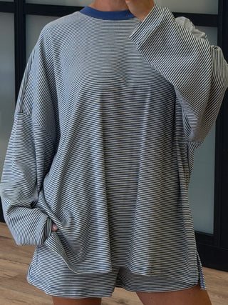 Easy Going Ribbed Stripe Shorts | Denim | +Plus Available