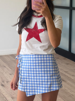 Seaside Gingham Wrap Skort