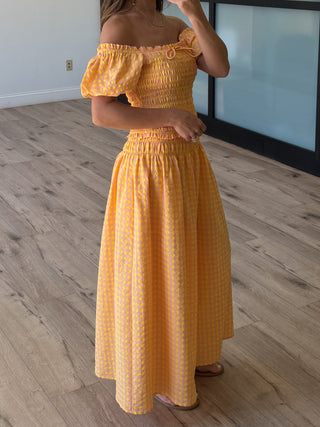 Peach Pie Gingham Smocked Top
